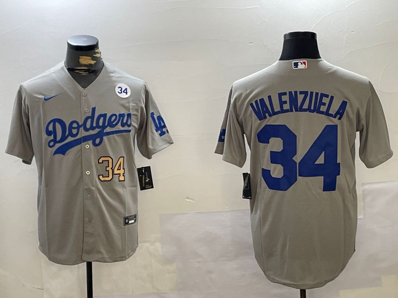 Men Los Angeles Dodgers #34 Valenzuela Grey Game 2024 Nike MLB Jersey style 112010->los angeles dodgers->MLB Jersey